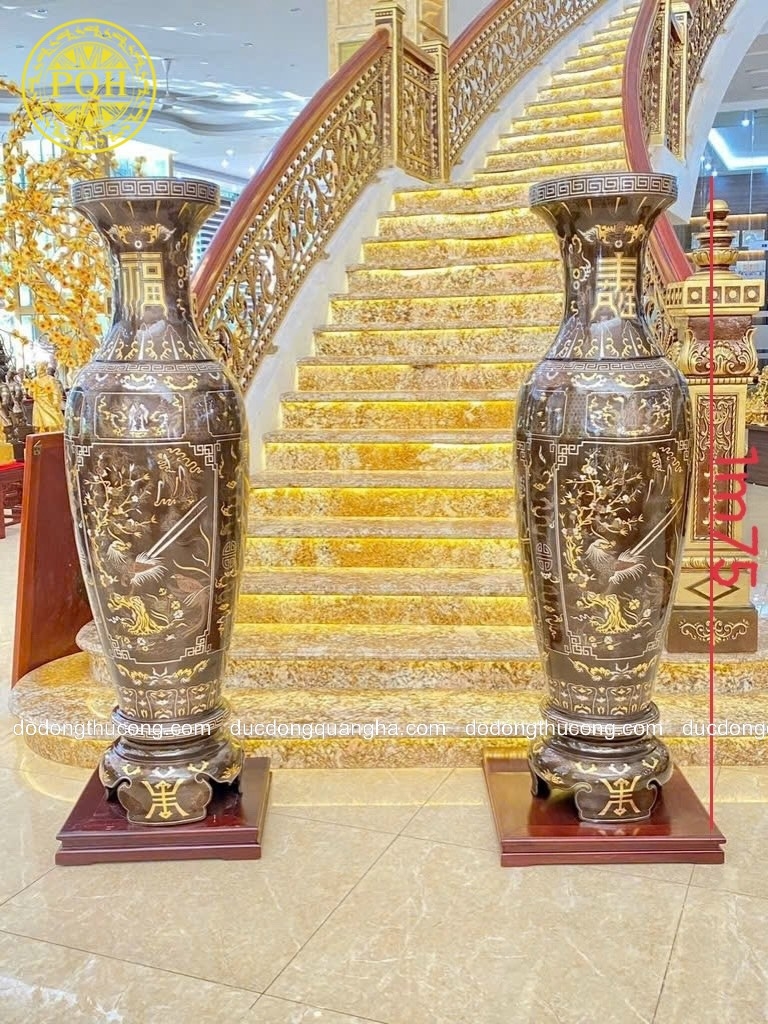 Lọ lộc bình khảm tam khí dát điểm vàng cao 1m75