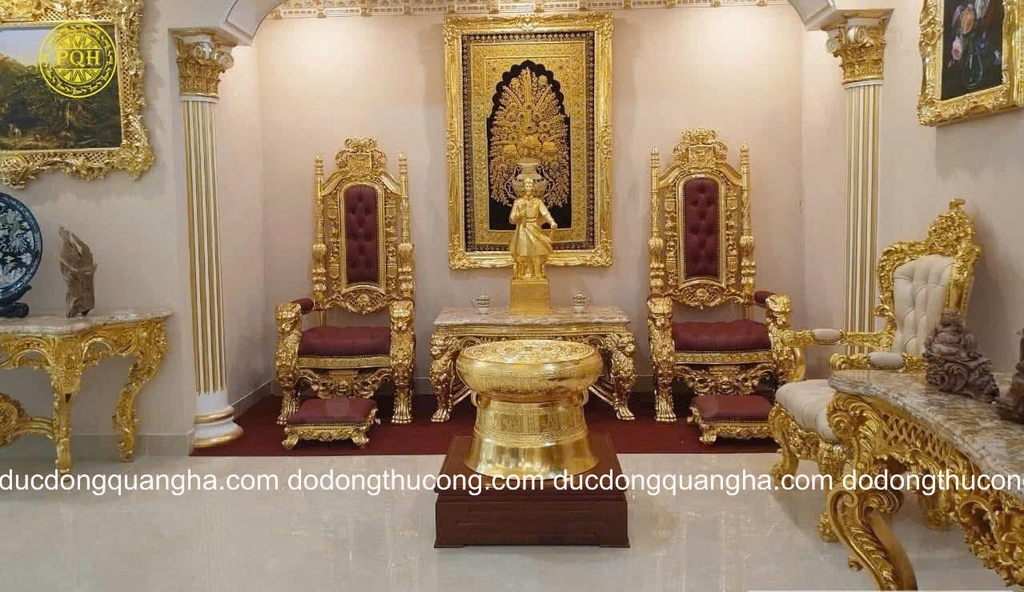 QUẢ TRỐNG ĐỒNG ĐỎ DÁT VÀNG 9999 ĐƯỜNG KÍNH 60