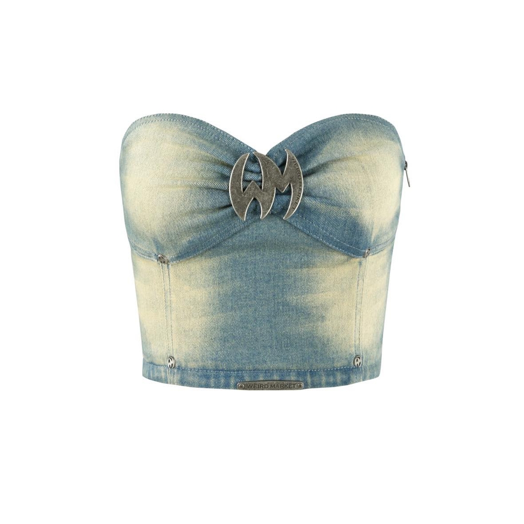 Áo ống Weird Market Metal Logo Denim Camisole Xanh đậm