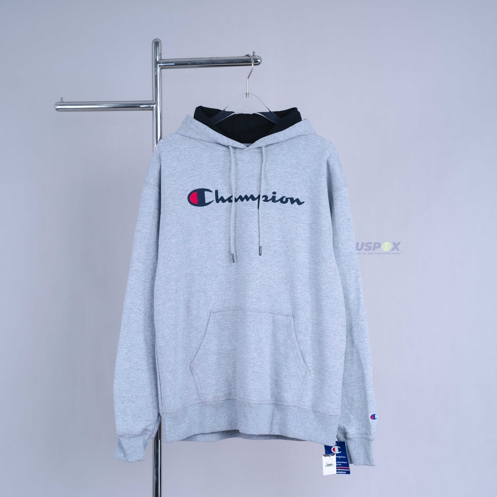 Champion Hoodie Logo Chữ Xám