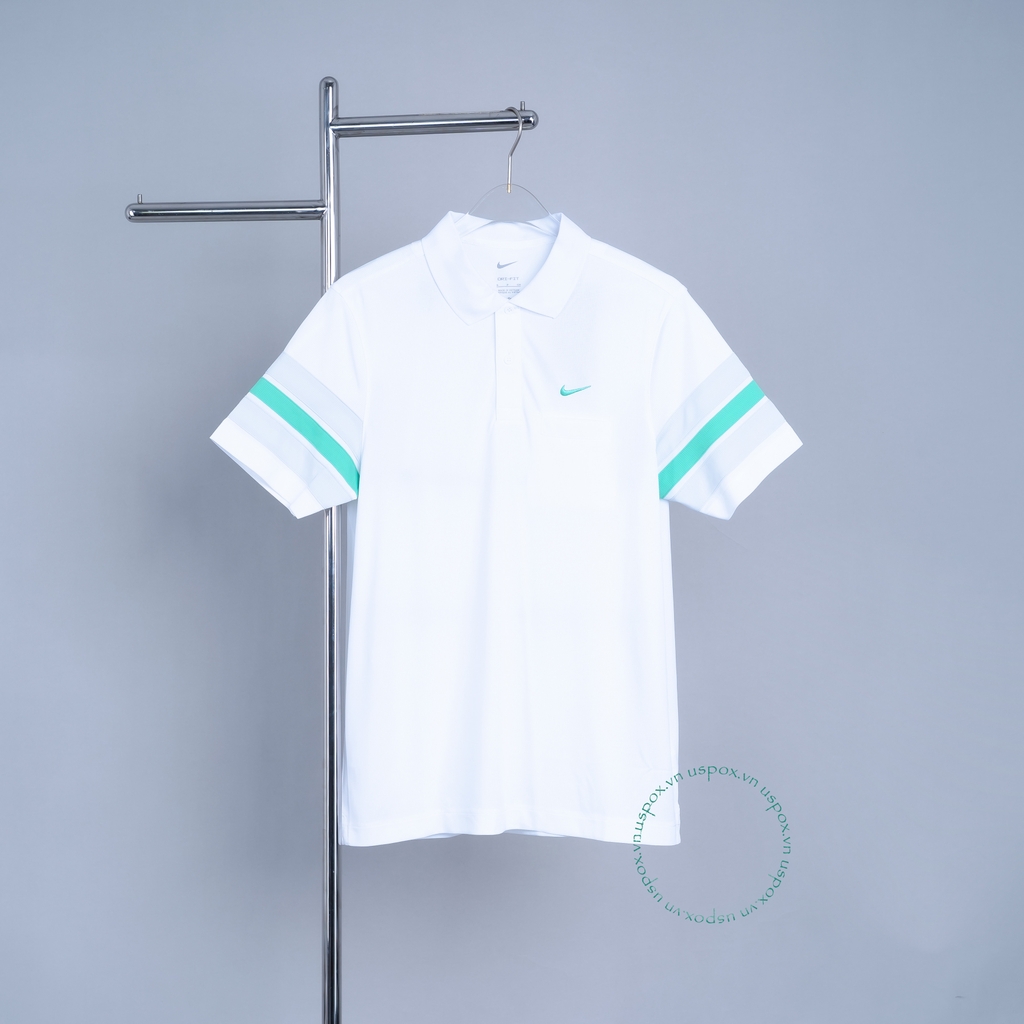 Áo Polo Golf Nike Dri-fit White Green (Form Á)