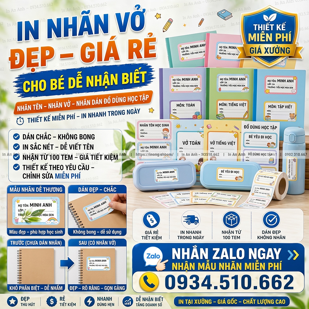 Nhãn vở in tại xưởng
