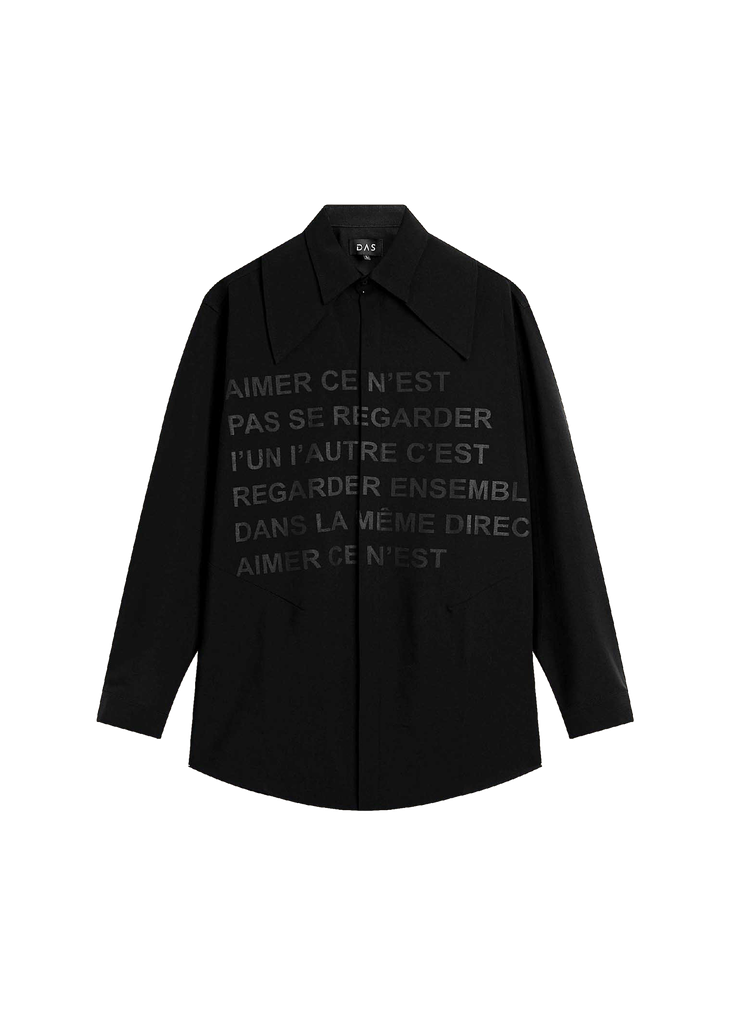 Collar Tonal Letter Print Shirt