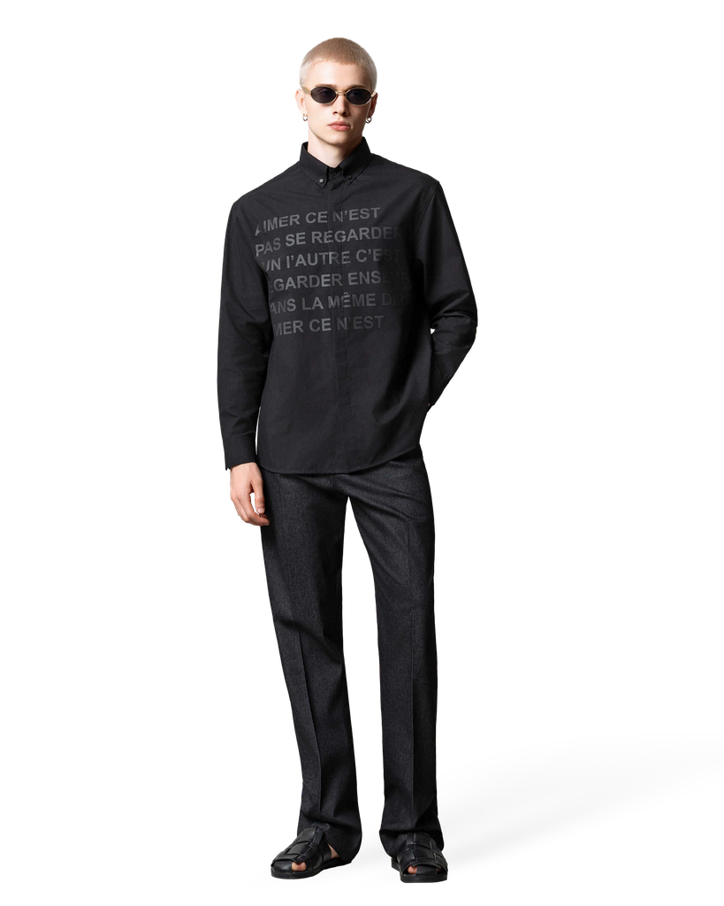 Collar Tonal Letter Print Shirt