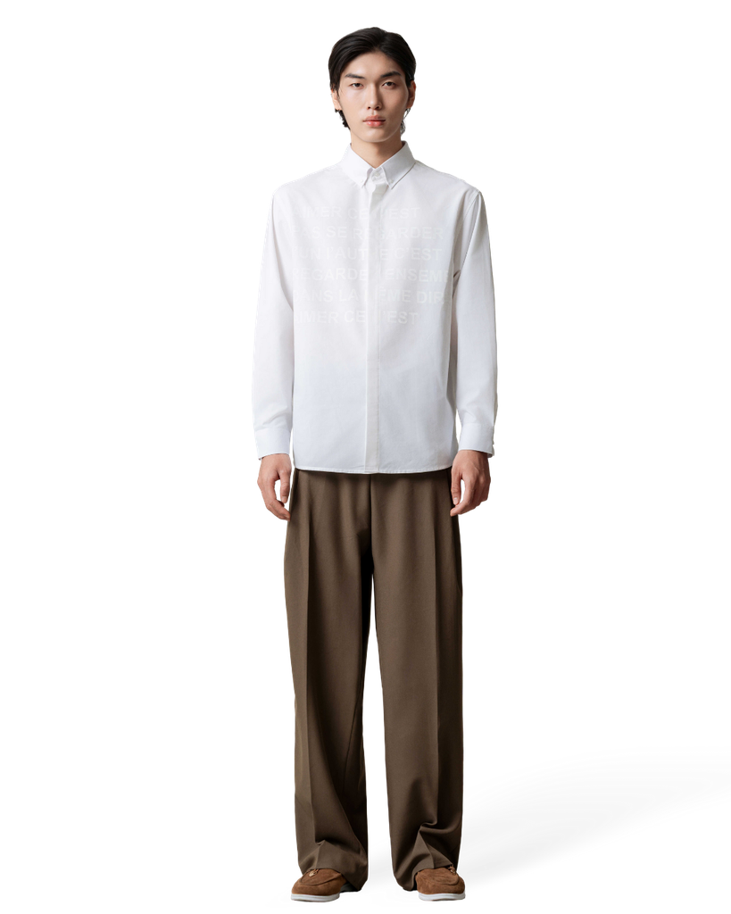 Collar Tonal Letter Print Shirt