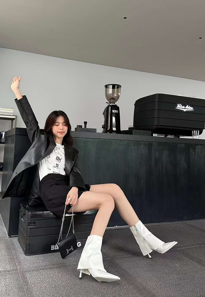 G006 (Bốt) Boots  Yếm Cổ Thấp Nữ Dưới Gối Gót Nhọn Đẹp Thời Trang