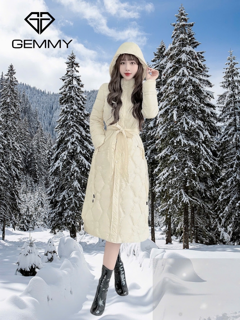 G9109 Áo Khoác Phao Dáng Dài Nữ Qua Gối Siêu Nhẹ Dày Ấm Thời Trang Cao Cấp