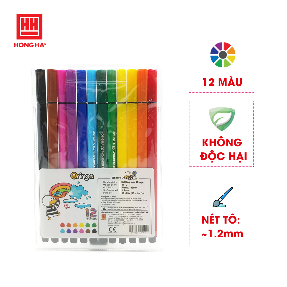 Bút lông màu Oringa 12 màu Hồng Hà - 8110 Bút Lông Màu Oringa 12 Màu Hồng Hà - 8110