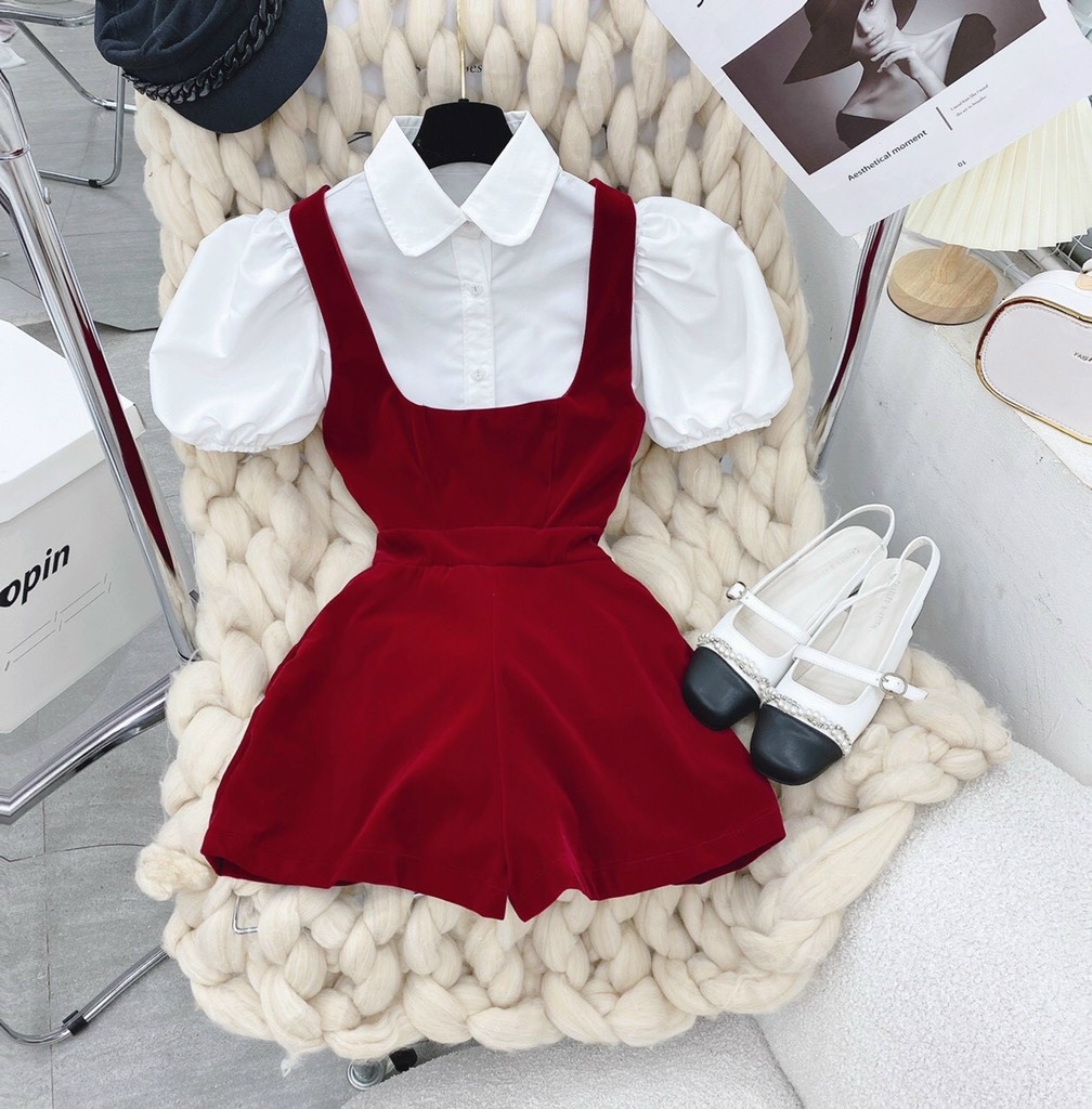 Set yếm đỏ kèm sơ mi