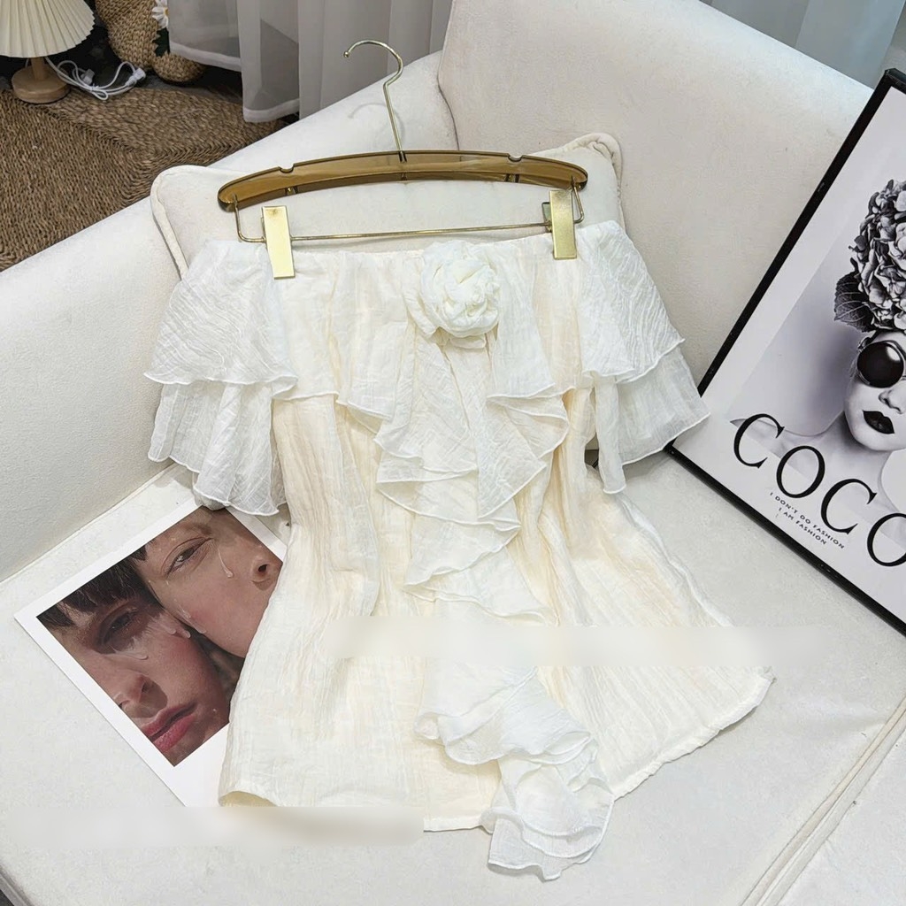 Áo bèo trễ vai nơ ngực