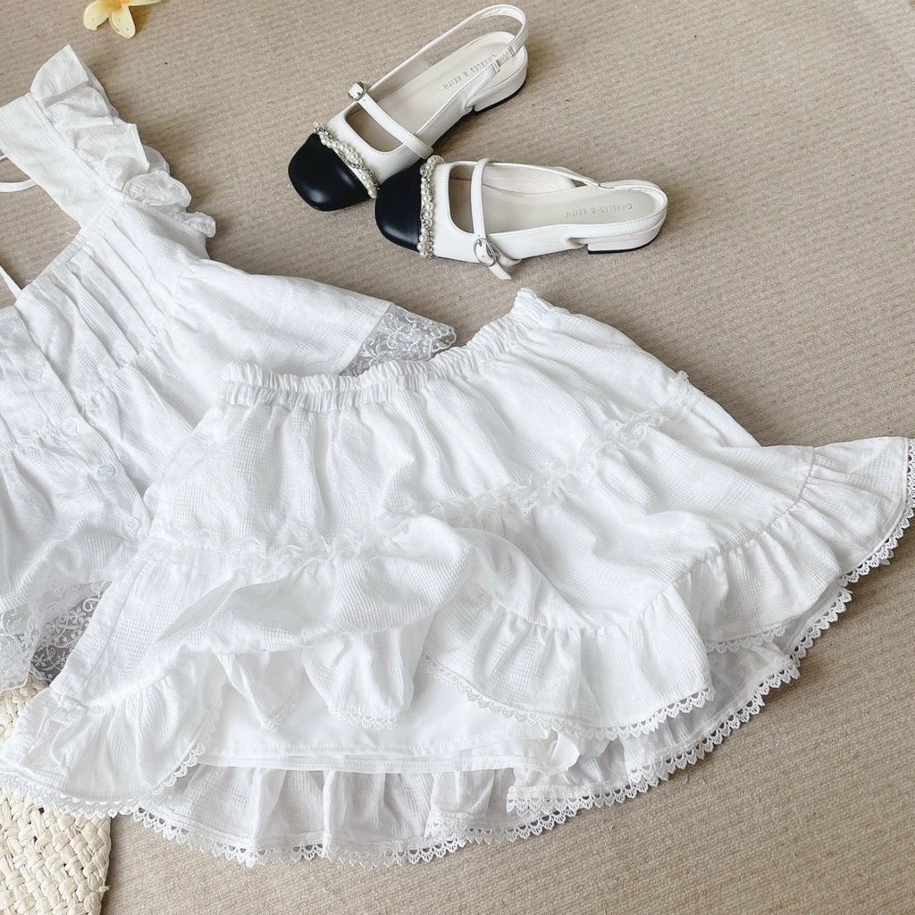 Set áo Babydoll tay tiên bèo chân váy viền ren