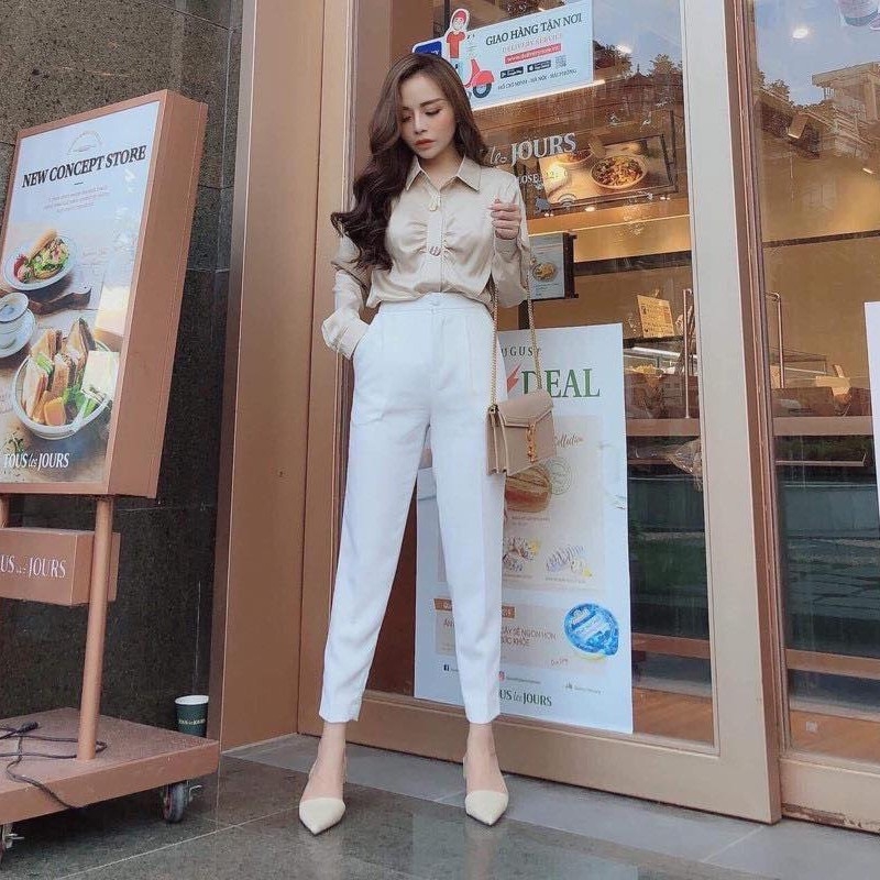 Quần tây ống ôm - Trắng - L