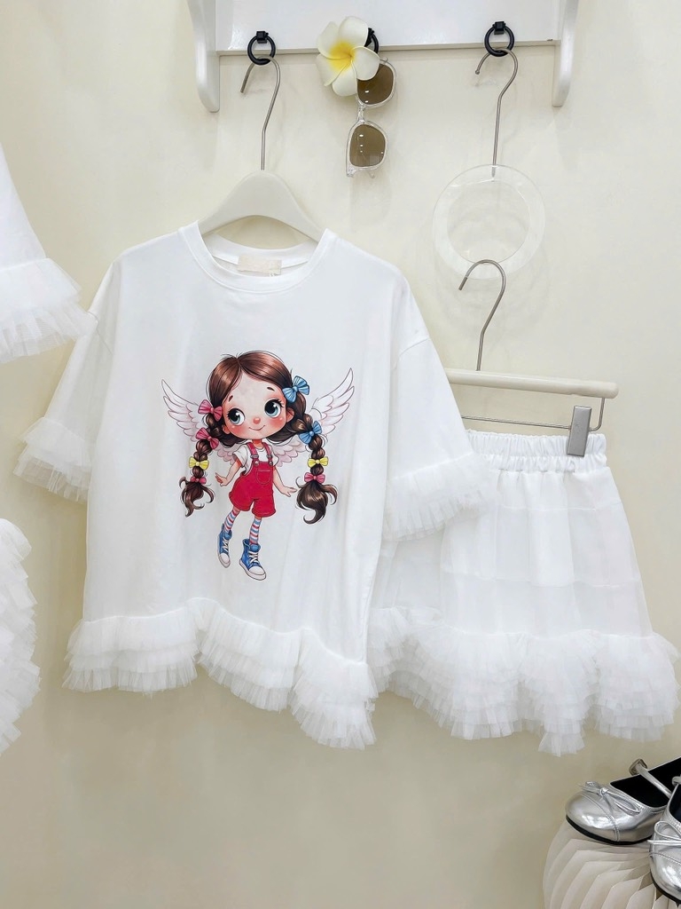 Đầm suông lai voan cô gái - trắng