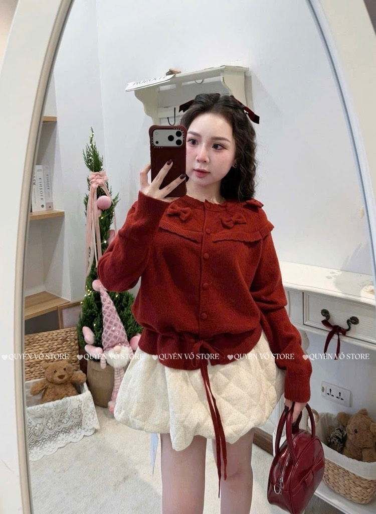 Áo len rút eo bèo nơ