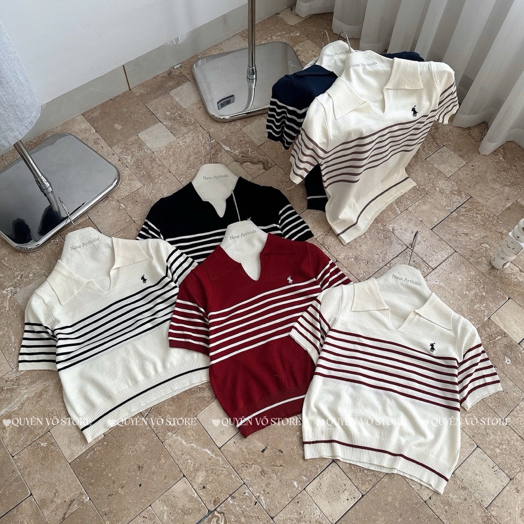 Áo MTG cổ V kẻ ngựa