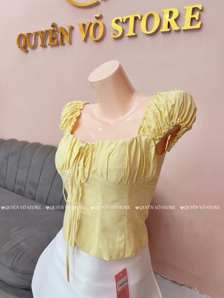Áo ôm croptop xẻ trơn - VÀNG