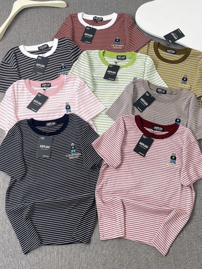 Áo thun sọc thêu gấu - Form vừa