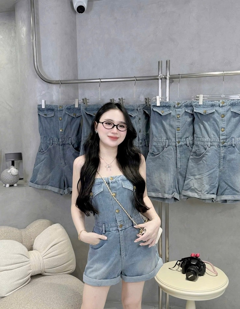 Jum jean short xanh nhạt