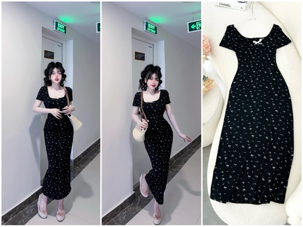Đầm body thun hoa nhí