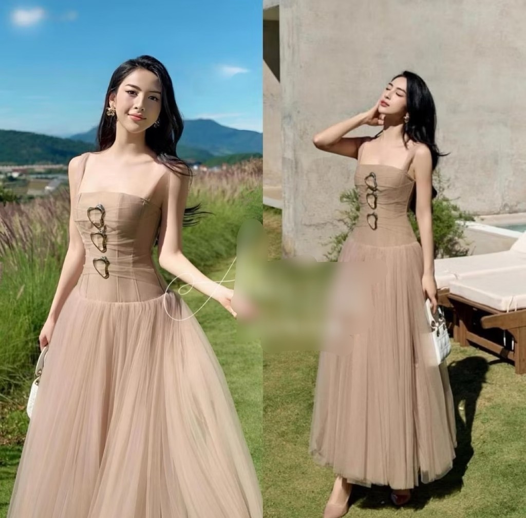 BIGSIZE 55-65kg - Đầm lưới 3 khuy thiết kế xòe