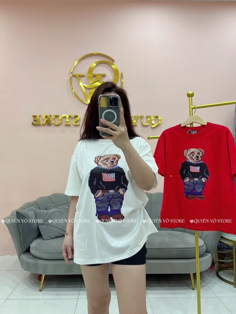 Áo thun gấu teddy - Form rộng dưới 65kg