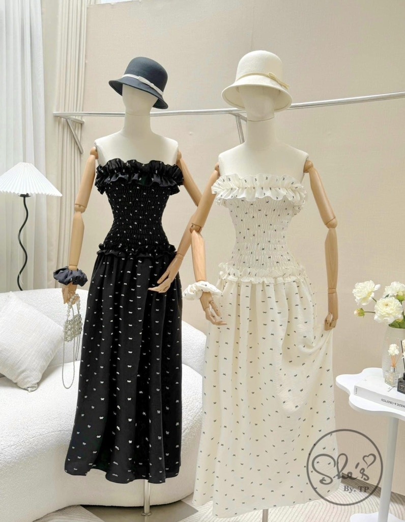 Đầm maxi nơ baby nhún bèo