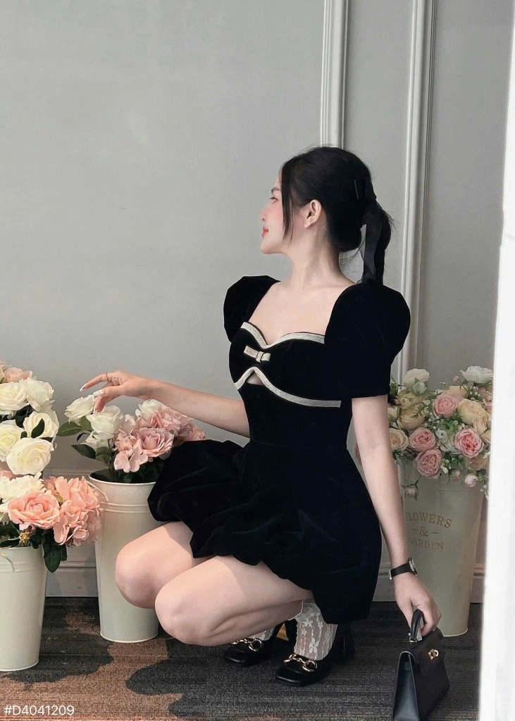 Đầm nhung bồng - Đỏ