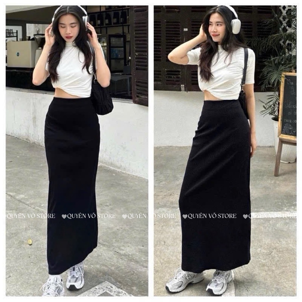 Chân váy cotton dáng dài chữ A