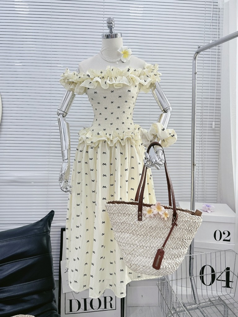 Đầm maxi nơ baby nhún bèo