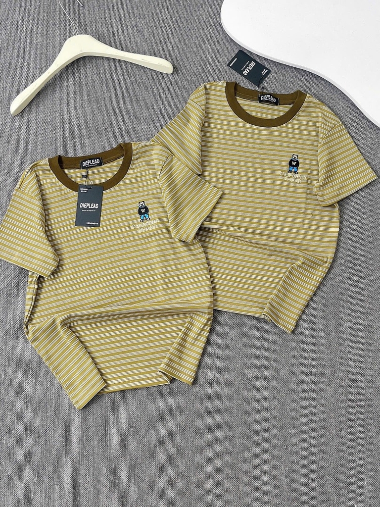 Áo thun sọc thêu gấu - Form vừa