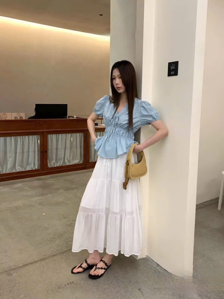 Áo thô cổ V chun eo tk - 838