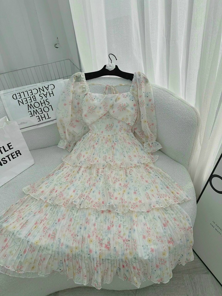 Đầm maxi hoa tầng dập li