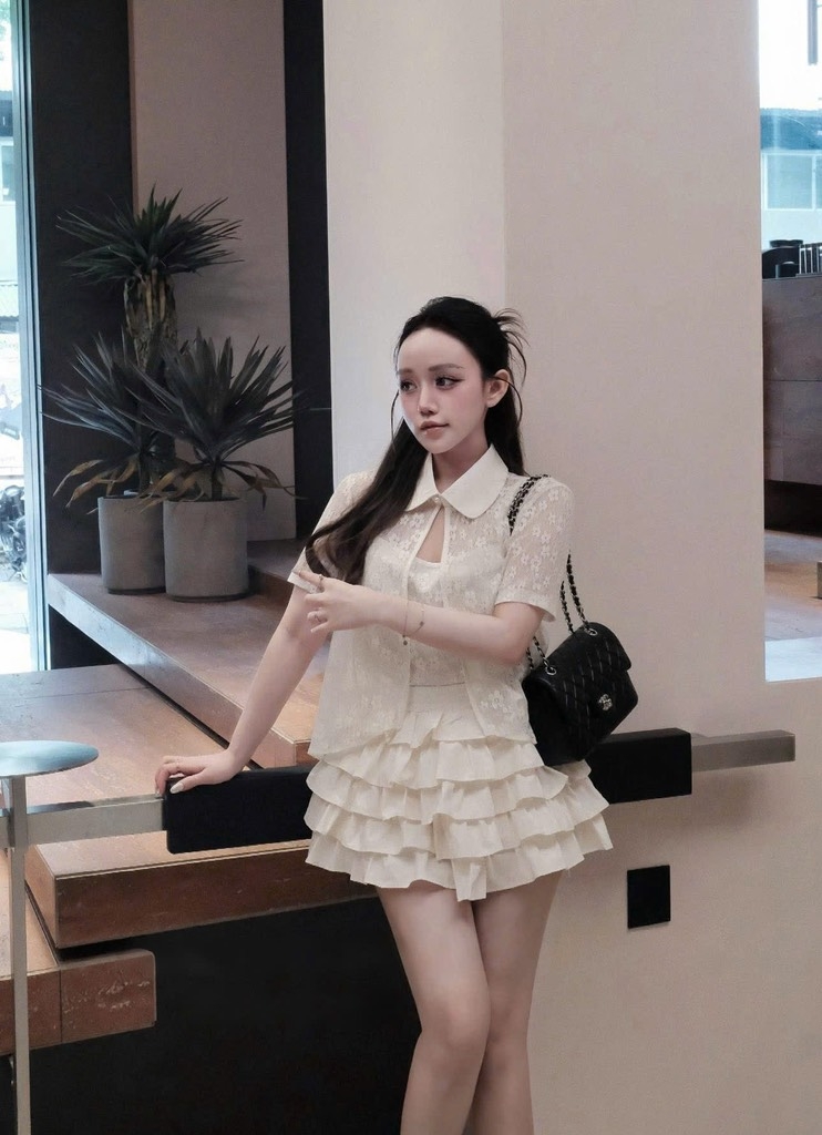 Set áo ren chân váy tầng