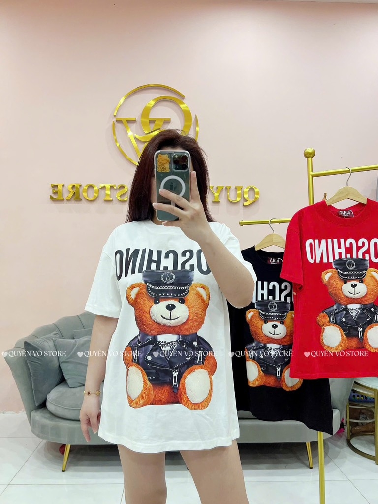 Áo thun gấu Moschino - Form rộng dưới 65kg