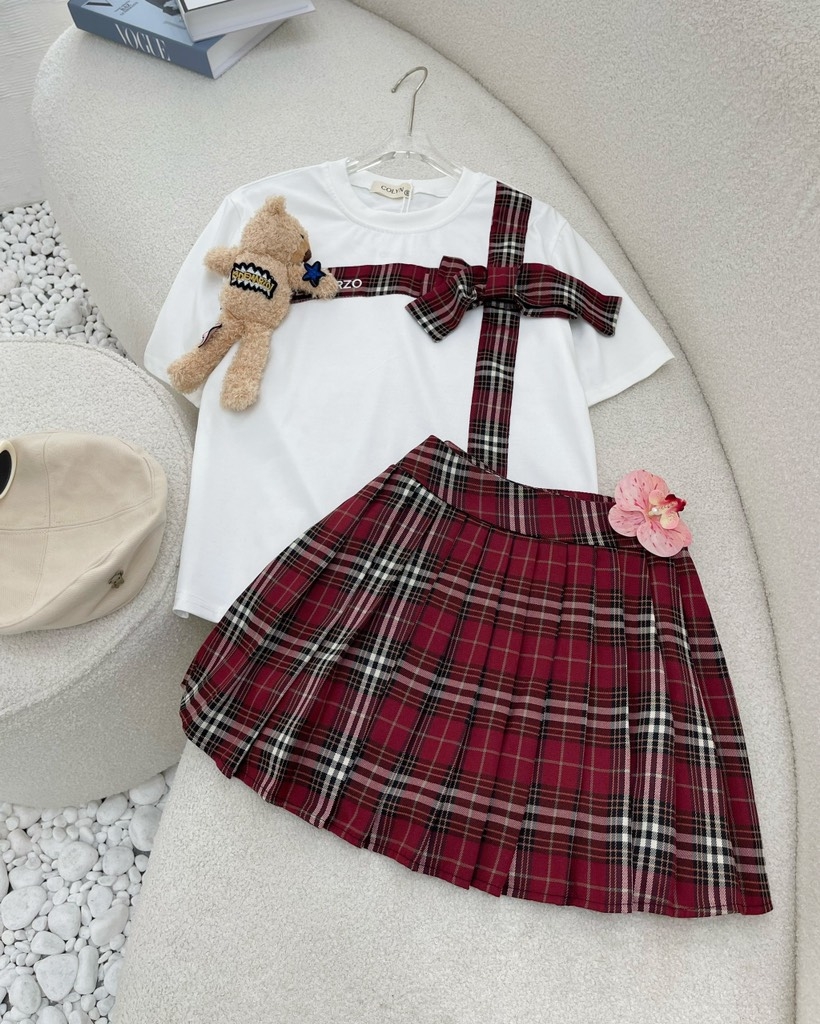 Set caro đỏ BBR kèm gấu