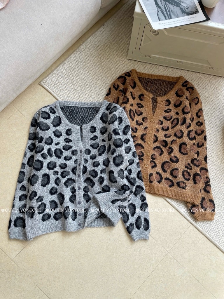 Áo khoác len da beo - Nâu