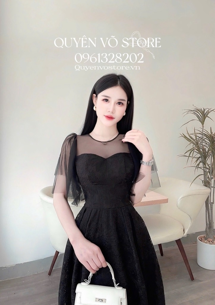 Đầm ren voan tay tiên cổ tròn - Đầm