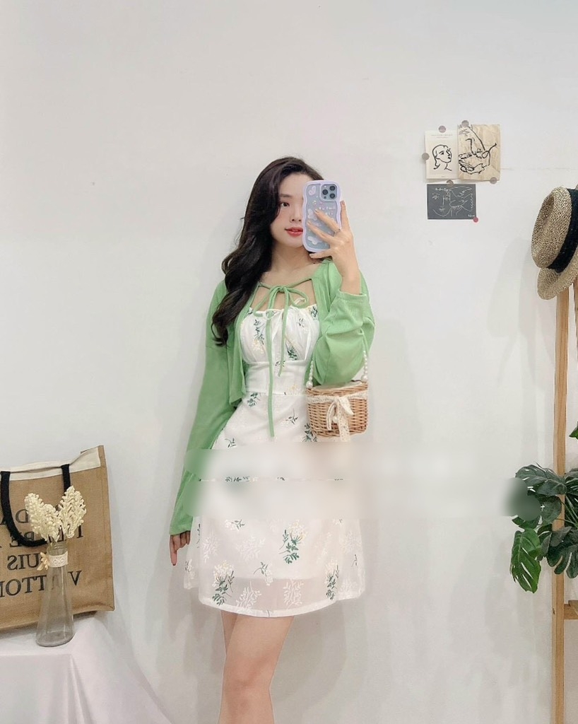 Set đầm hoa xanh 2 dây
