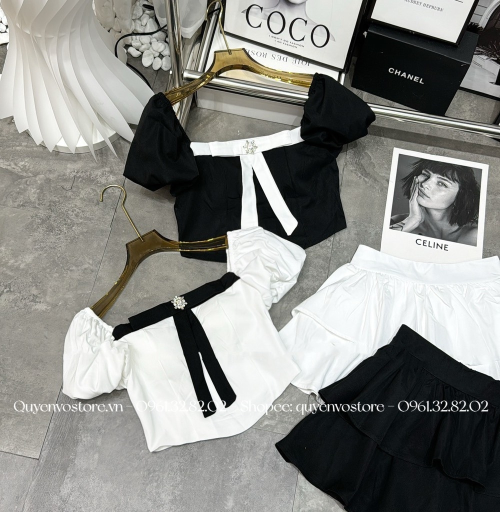 Set Hot Girl nơ ngực kèm tag đá bling
