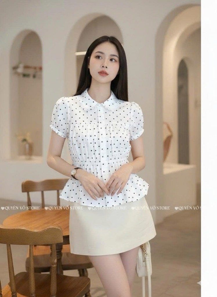 Áo sơ mi babydoll chấm bi to - 1452