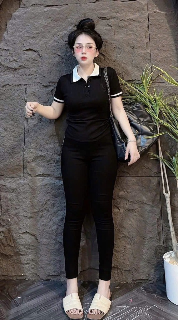 Áo thun cổ bẻ thêu ngựa - Form vừa