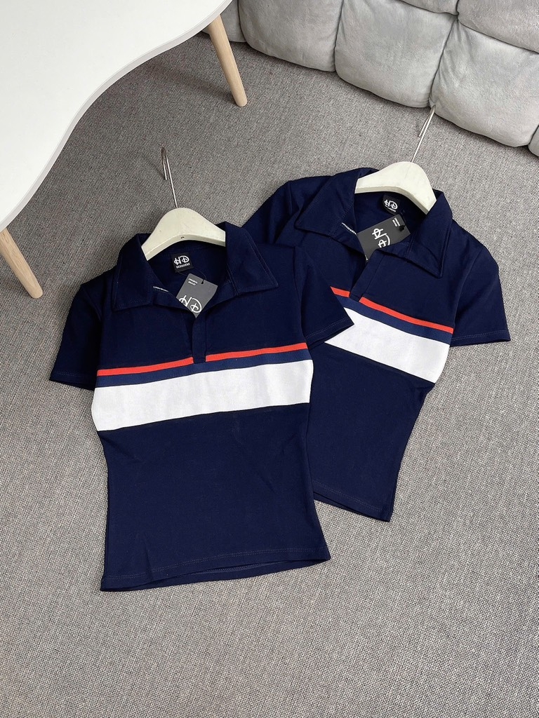 Áo thun cổ bẻ phối màu - Form vừa