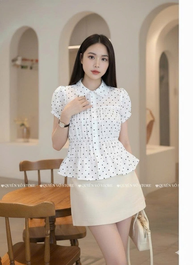 Áo sơ mi babydoll chấm bi to - 1452