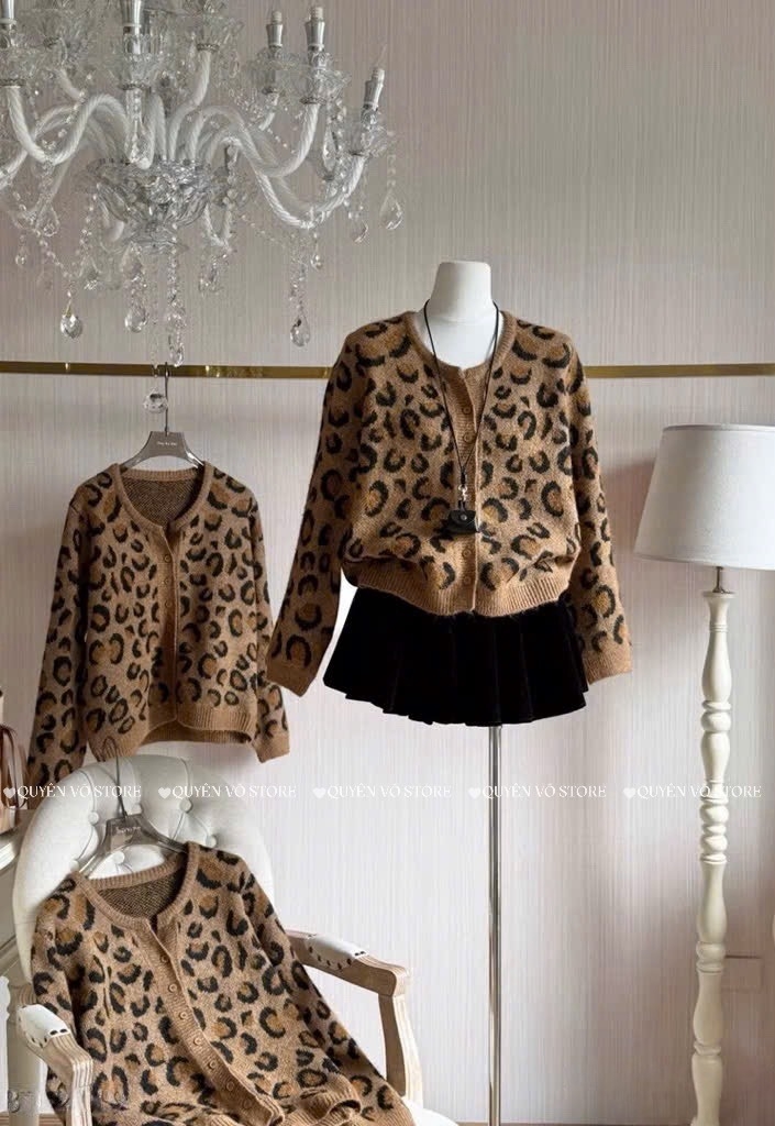 Áo khoác len da beo - Nâu