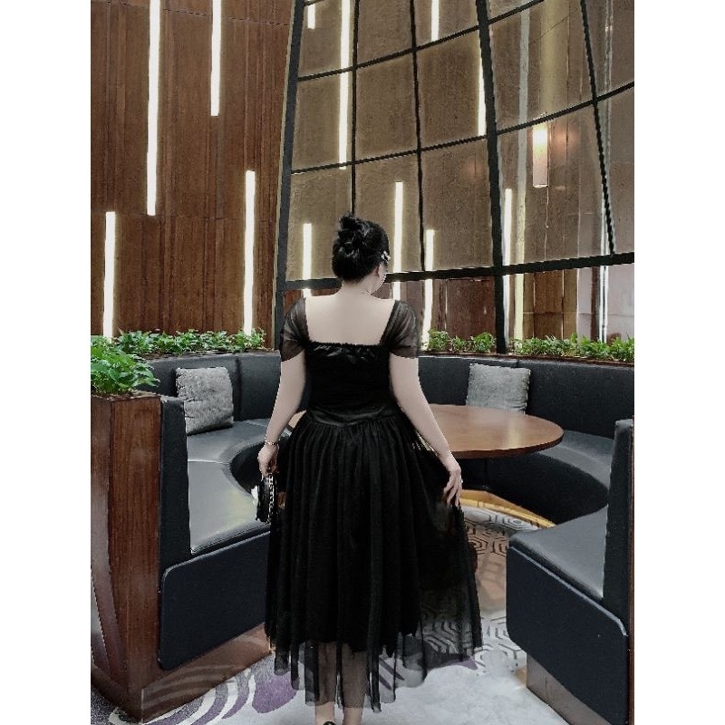 BIGSIZE 55-65kg - Đầm lưới 3 khuy thiết kế xòe