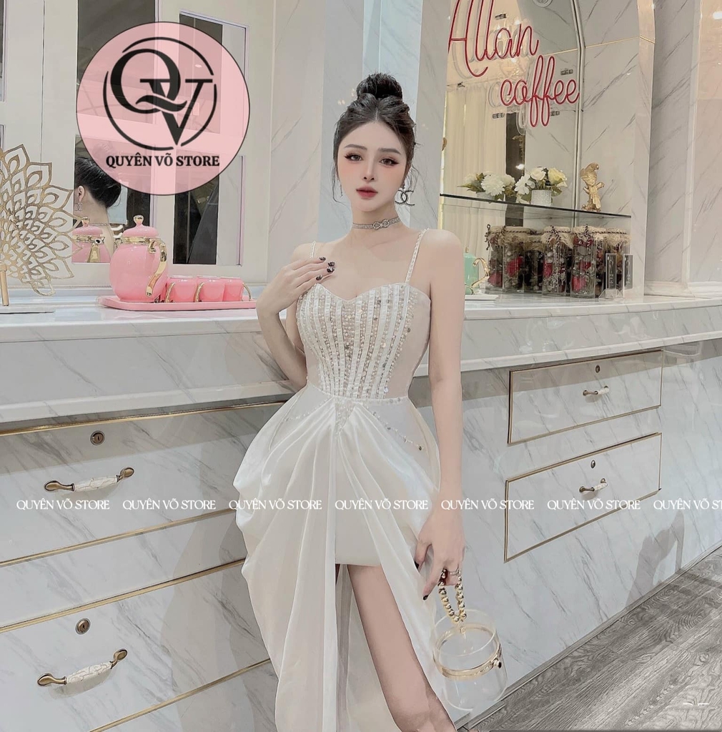 Đầm 2 dây đính đá sang chảnh - Dài