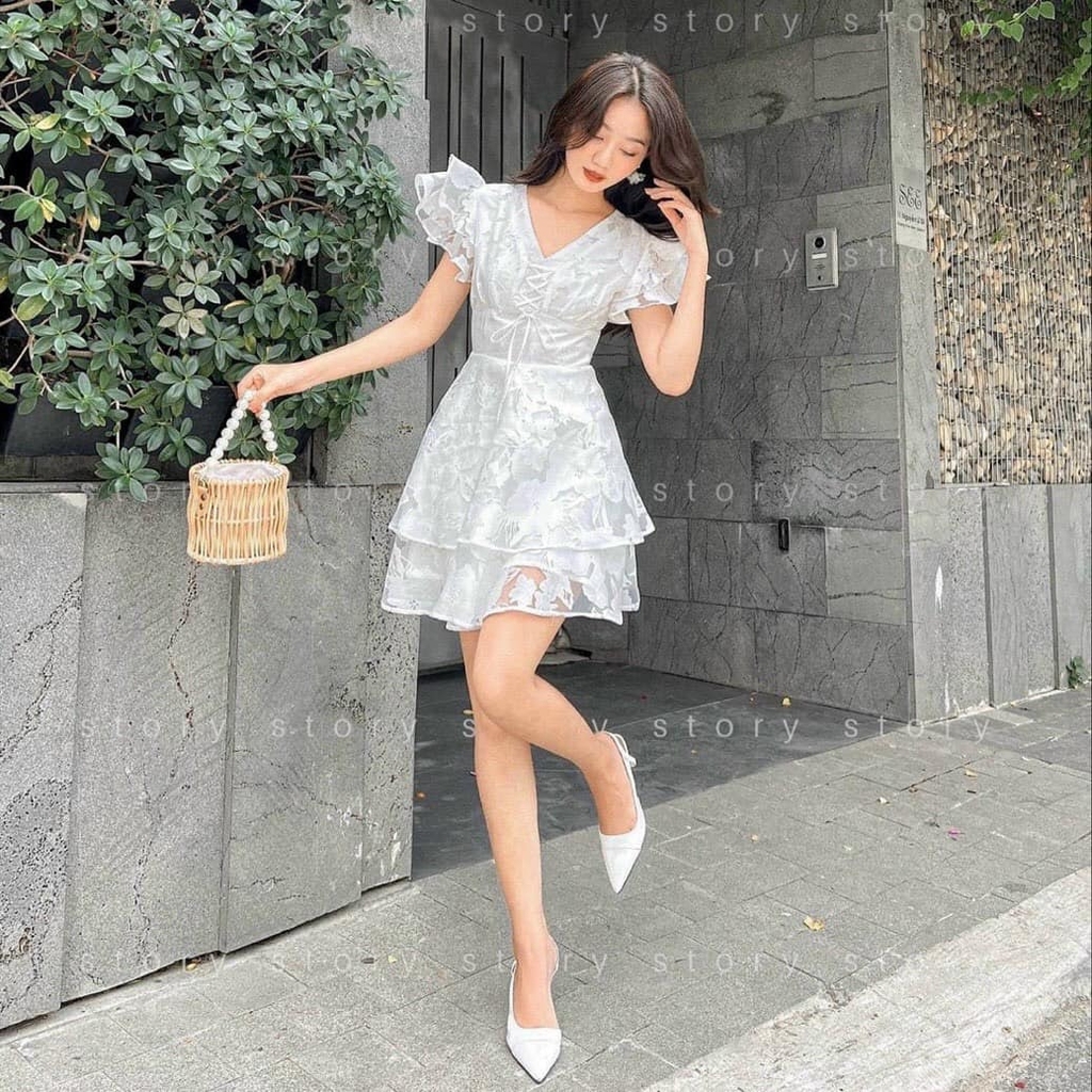 Đầm trắng hoa nổi tay tiên - S