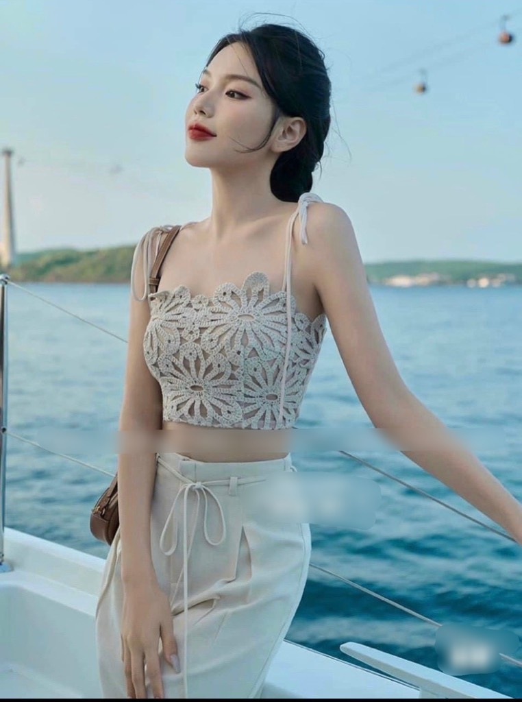 Set áo 2 dây ren quần suông dài