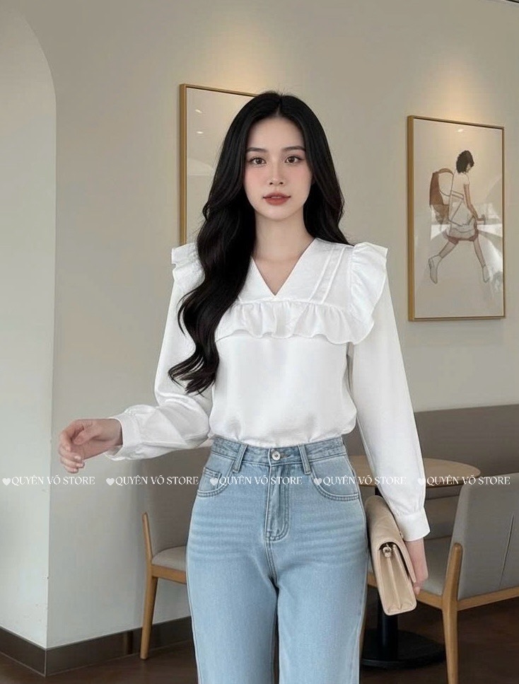 Áo cổ V bèo tay dài -Freesz 1489