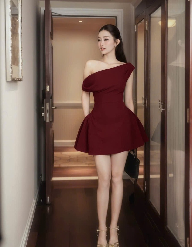 Đầm trễ vai ngắn